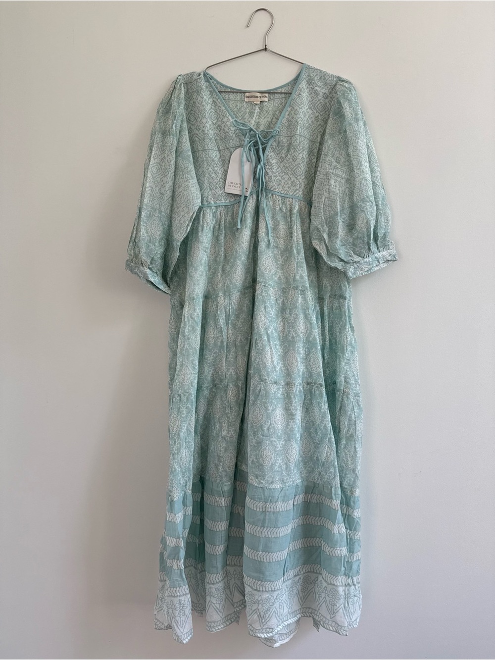 Daughters of India Light Blue Paisley Cotton Maxi Dress
